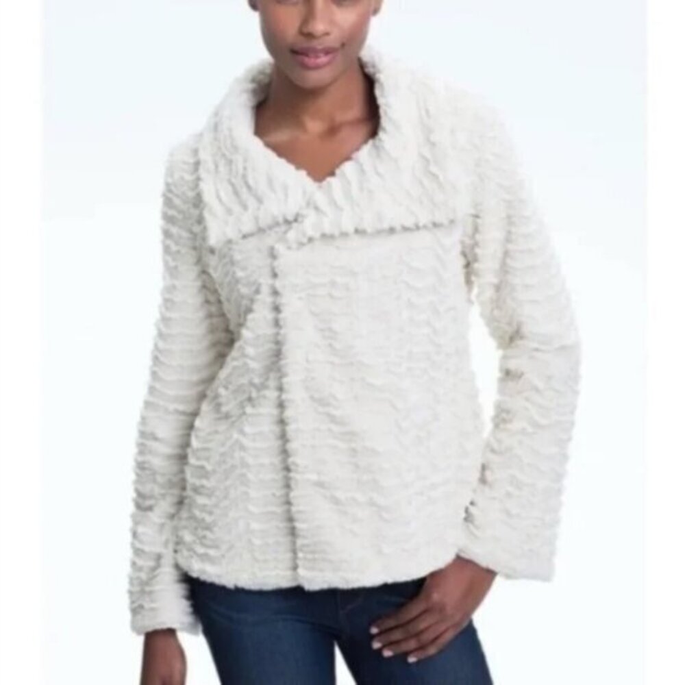 Patagonia 'Pelage' Curly Fleece Asymmetrical Jacket in Cream Size Small